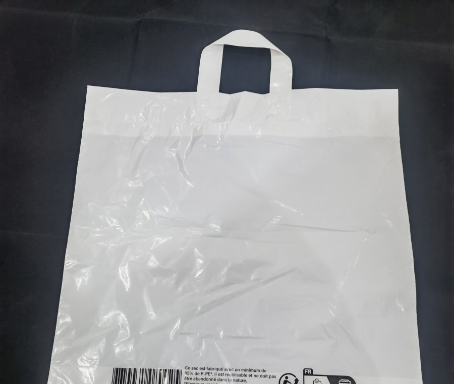 GRS certified Custom logo Grocery Soft Loop Handle Shopping Bag UK Recycled poly Retail Bag