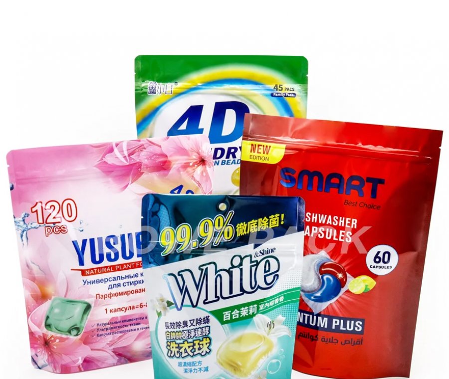 Custom Mono Material PE/PE Recycled PE Detergent Pods Packaging Plastic Doypack Resealable Stand up Pouch Bag with Zipper